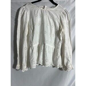 Madewell Top Women's Small White Eyelet Ruffled Boho Cottagecore Work
